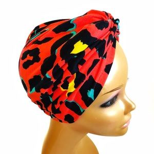 OKIYAH®️ SATIN LINED TURBAN - ORANGE LEOPARD